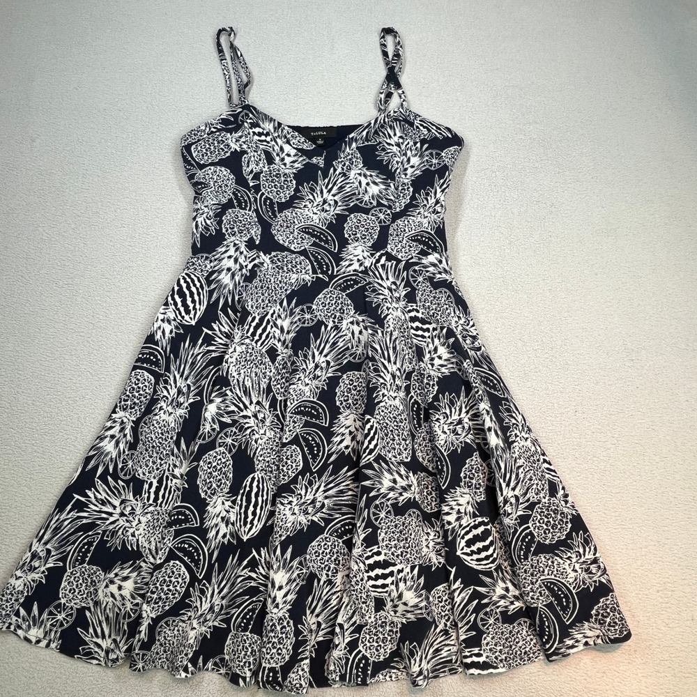 Talula Aritzia Navy White Pineapple Watermelon Print Fit Flare Mini Dress Size 0